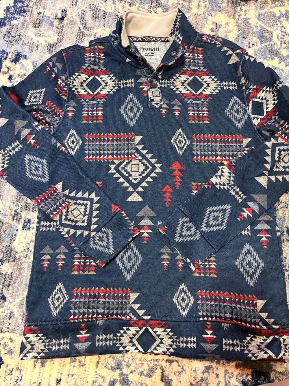 Departwest Southwestern Aztec Print Quarter Snap Pullover Medium